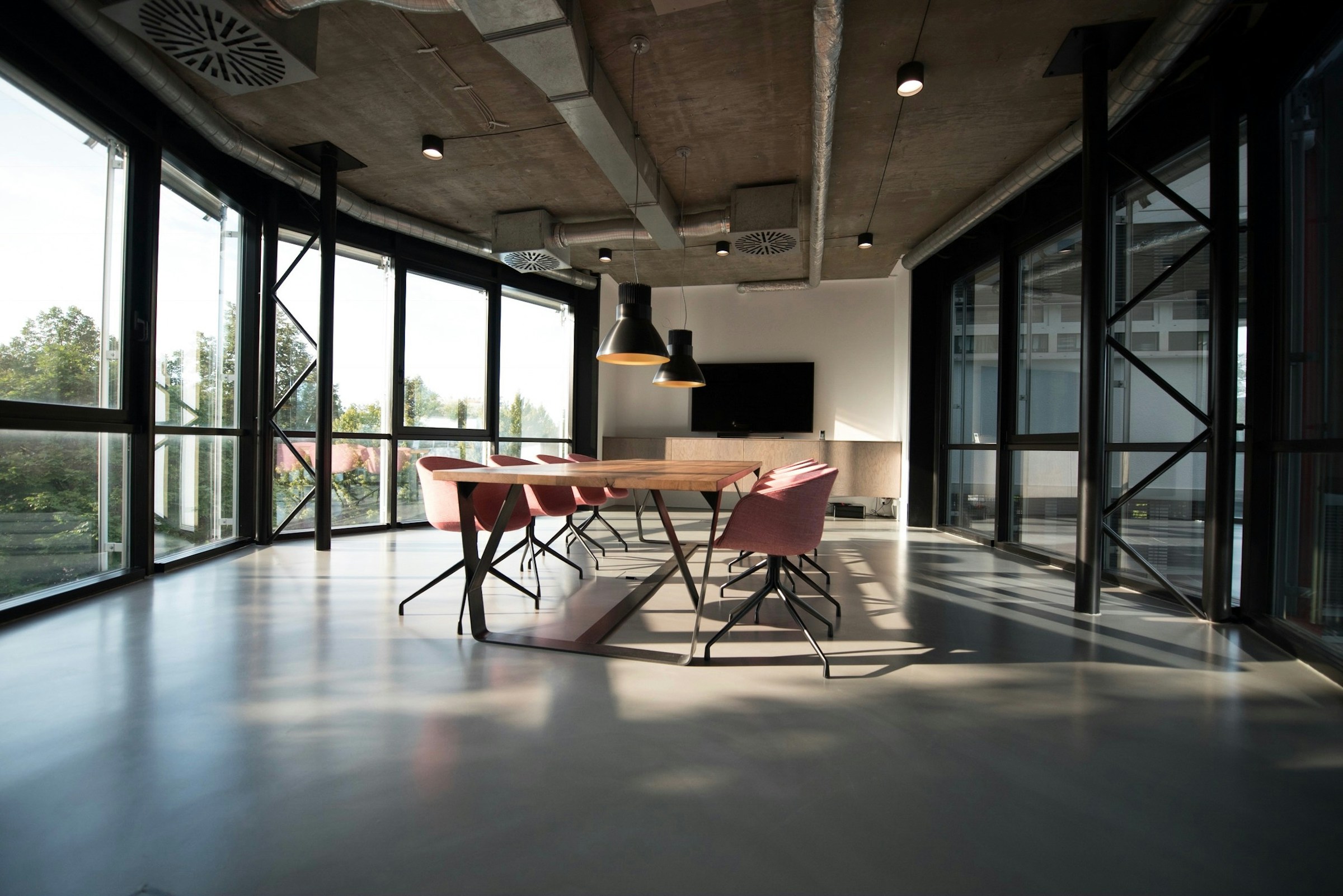 Bright modern company office with open workspace and natural light